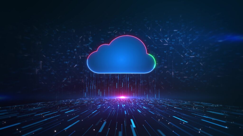 Cloud computing technology data transfer concept. Abstract background. Cloud computing system icon media file network, hud. internet of things IOT big data c artificial intelligence AI. system